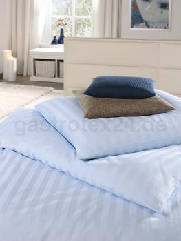 Damast-Bettwäsche Linda hellblau mit 25 mm Blockstreifen und Hotelverschluß